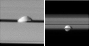 Le satellite Pan vu par Cassini au milleu de la division d'Encke