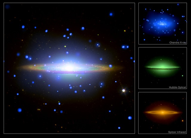 La Galaxie Sombrero vue par chandra, Hubble et Spitzer